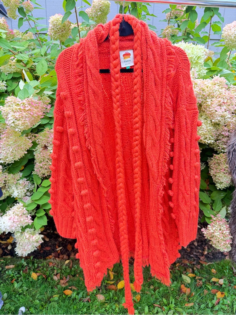 FARM Rio Vibrant Orange Cable-Knit Open Cardigan with Bobble Detail